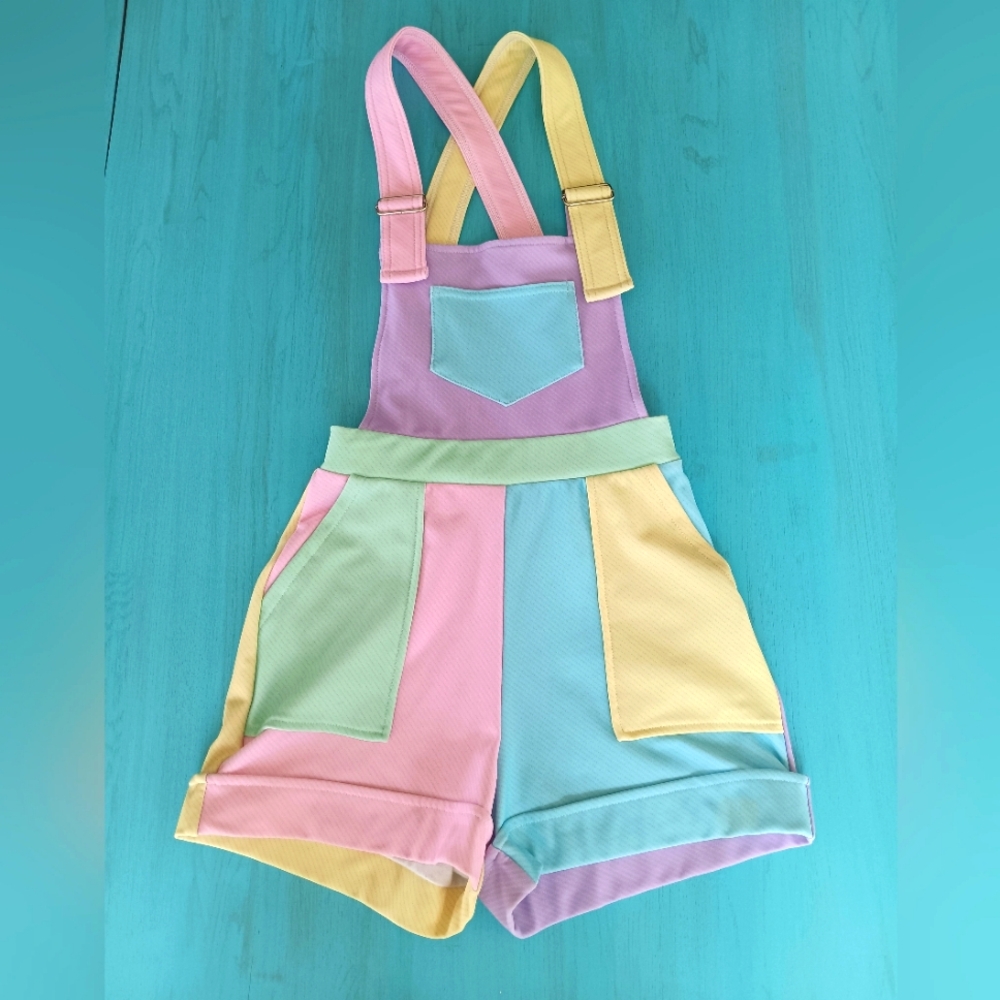 Blackmilk Pastel Color Block Short Overalls